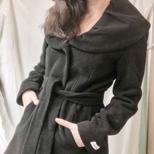 Calvin Klein Black Wool Ruched neck belted Jacket